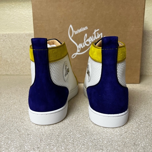 Christian Louboutin Louis Orlato High Top Sneaker White Yellow Blue 41 / 8 - Picture 7 of 10